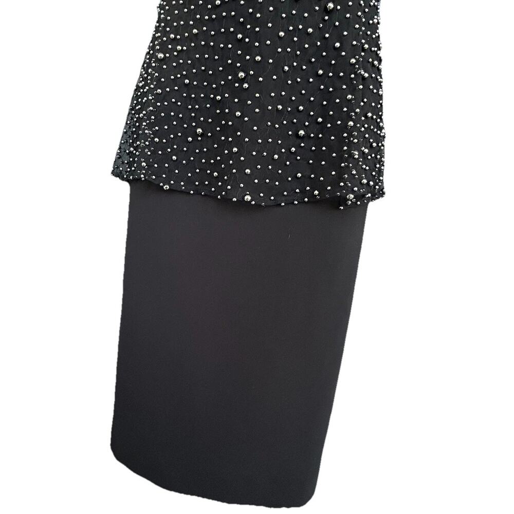 Badgley Mischka Embellished Beaded Tulle Dress Size 14 Black Cocktail Evening - Picture 6 of 16
